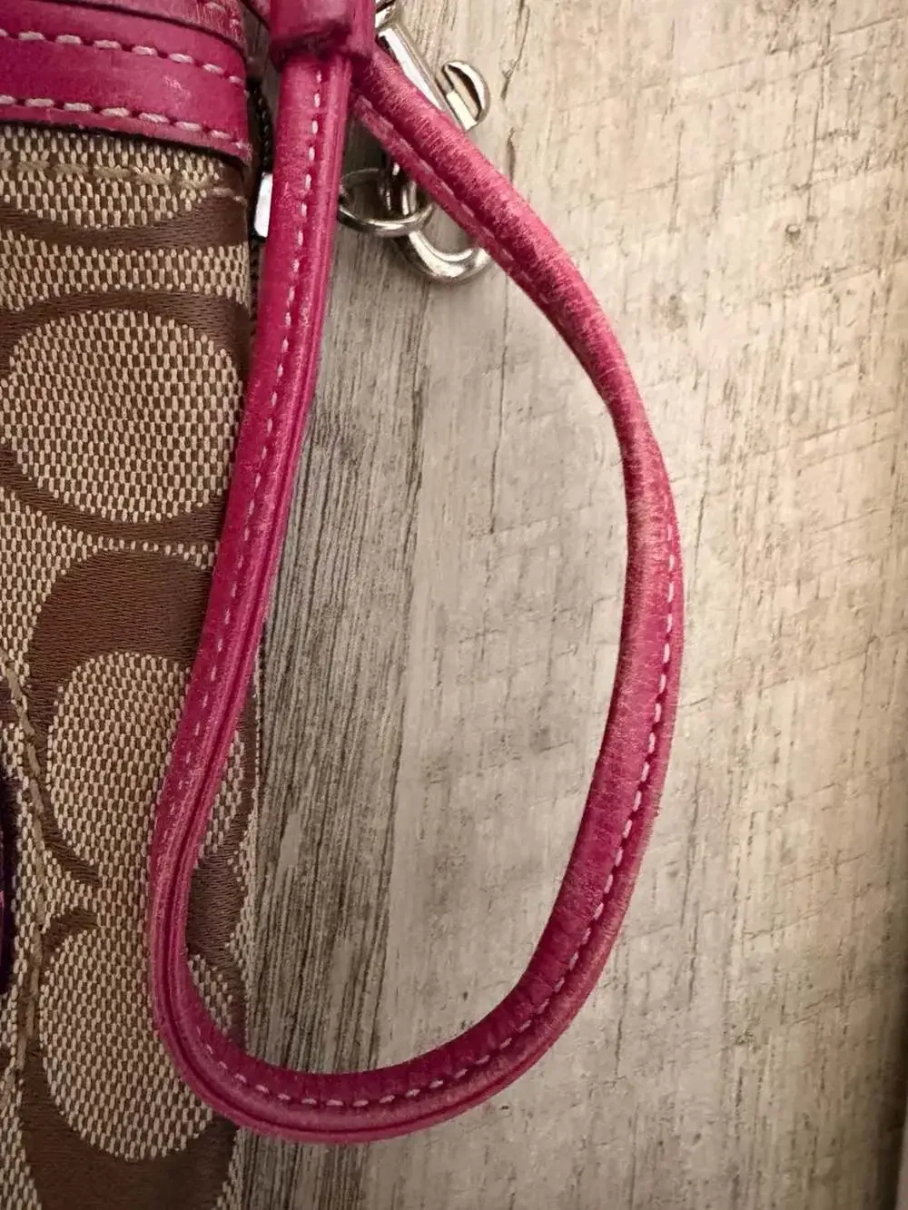 Coach Signature Brown and Pink Turnlock Wristlet